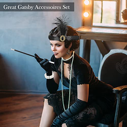 6 Pezzi Set di Accessori Anni '20, Accessori Anni 20 Donna, Gatsby Stile Kit, Great Gatsby Accessori Set Accessori Gatsby Costume Set Charleston Accessori per la Festa Degli Anni '20, Halloween Ballo