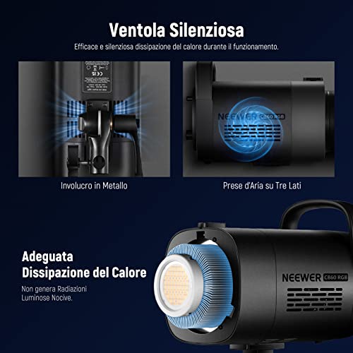 NEEWER CB60 RGB 70W Luce Video LED con Controllo 2,4G/APP Illuminazione Video Continua COB Colore Pieno Attacco Bowens 18000Lux@1m CCT 2700-6500K CRI97+ 17 Effetti per Studio Registrazione Fotografia