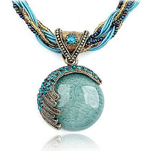 RIXERKOC Retro Vintage Bohemian Collana per le donne ragazze Bohemian dichiarazione perline turchese strass pendente collare collana Gioielli di moda