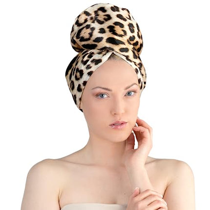 Asciugamano di design lussuoso in raso per capelli - turbante asciugacapelli - Luxury Satin Hair Towel Wrap La Cocona LEOPARD