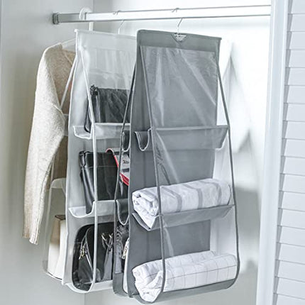 Saijer Borsa Organizzatore Armadio,3 Pezzi con 6 Tasche Grigio Non Tessuto Il Salvaspazio Pensile Porta Borse da Armadio Organizer da Appendere per Borsa Organizer Borse Pieghevole per Camera da Letto