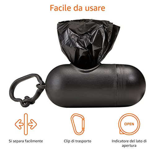 Amazon Basics Sacchetti per bisogni dei cani, con dispenser e clip per guinzaglio, 15 unità, confezione da 20