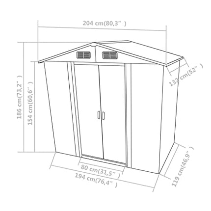 vidaXL Capanno per Attrezzi da Giardino Ventilato Ingresso a Scorrimento Robusto Casetta da Esterno Magazzino Marrone 204x132x186 cm in Acciaio