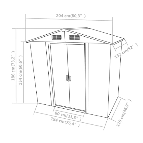 vidaXL Capanno per Attrezzi da Giardino Ventilato Ingresso a Scorrimento Robusto Casetta da Esterno Magazzino Marrone 204x132x186 cm in Acciaio