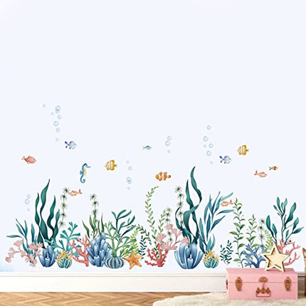 decalmile Adesivi Murali Sotto il Mare Alghe Oceaniche Adesivi da Parete Pesci Marina Baseboard Decorazione Murale Bagno Camerette Bambini Camera da Letto