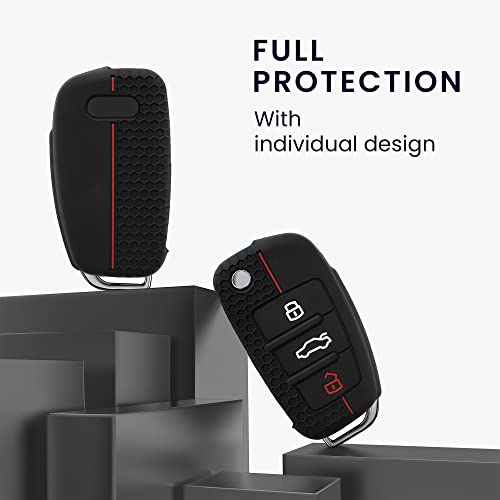 kwmobile Custodia Coprichiave Compatibile con Audi con 3 tasti pieghevole Cover - Copri Telecomando Chiave Auto - Copri Chiavi Macchina nero/rosso