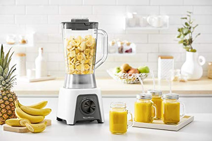 Moulinex LM2C0110 Blendeo + Frullatore Elettrico, 450 W, 1.5 L, Tritatutto con 2 Velocità e Funzione Pulse, Blender Frullato e con Funzione Tritaghiaccio, Etichetta Duraforce e Tappo Dosatore, Bianco