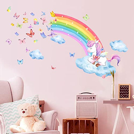 Adesivi Murali Arcobaleno Unicorno Adesivi da Parete Farfalle Nube Adesivi Muro Unicorno Arcobaleni Decorazione Murale Asilo Nido Camera da Letto Cameretta Ragazza Bambini