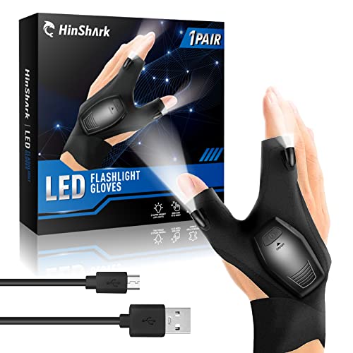 Hinshark Regalo Uomo, Regalo Uomo Compleanno Originale, Ricaricabile Guanti con Luce LED Gadget Utili, Idee Regalo Uomo Regali per Lui/Papà, Regalo Festa del Papà, Idee Regalo Natale Uomo/Donna