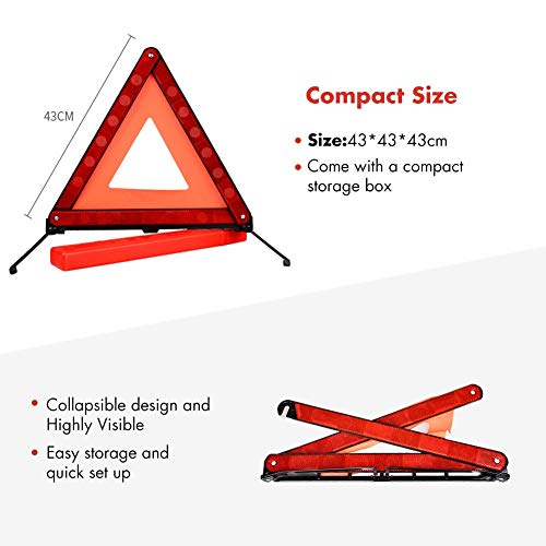 MYSBIKER Riflettori triangolari di Avvertimento, Kit Triangolo di Sicurezza Stradale Riflettente di Avvertimento, Triangolo d'Emergenza per autoveicoli con Custodia in plastica (1 Pack)