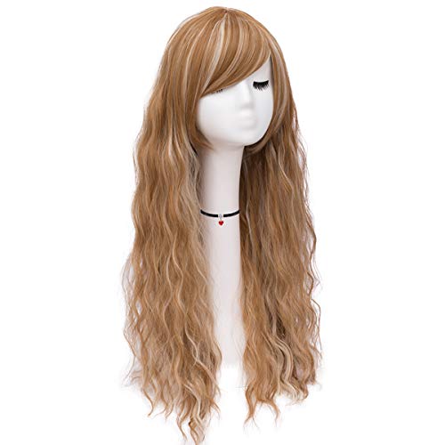 Parrucca bionda donna ricci lunghi parrucche con frangia per donne/ragazze/sintetici capelli sintetici parrucche naturali partita/costume Wig DE001XA