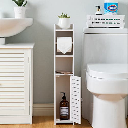 AOJEZOR Porta carta igienica, Colonnina con portarotolo, Piantana portarotolo e portascopino 2 in 1, Mobile Bagno, Bianco Realizzato (Bianco)