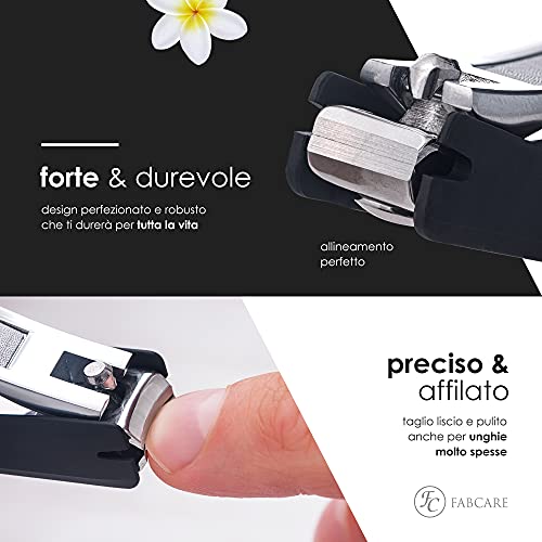 FABCARE Tagliaunghie con raccolta unghie e lima per unghie integrata - include custodia ed ebook - extra taglienti e durevoli - tagliaunghie per manicure e pedicure - tagliaunghie