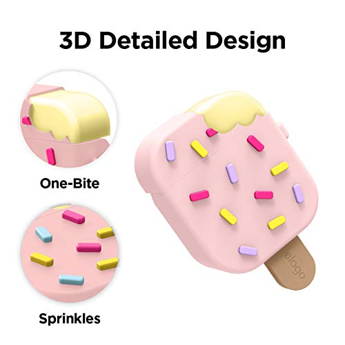 elago Gelato Custodia Cover in Silicone Morbido con Moschettone Portachiavi Compatibile con AirPods 2 & 1 - Unico 3D Cover Ice Cream Carina Regalo Cover Kawaii (Fragola)