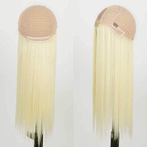 Parrucca da donna bionda lunga liscia parrucche dritte per donne/ragazze/afro radice naturale parte centrale in pizzo parrucche partita/costume anteriore in pizzo Wig DE066K