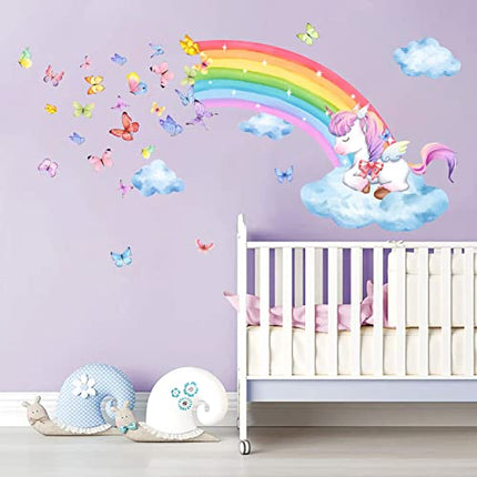Adesivi Murali Arcobaleno Unicorno Adesivi da Parete Farfalle Nube Adesivi Muro Unicorno Arcobaleni Decorazione Murale Asilo Nido Camera da Letto Cameretta Ragazza Bambini