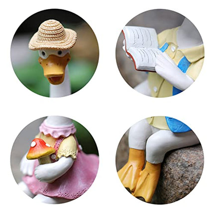 Anatra Ornamenti da Giardino per Esterni Che Leggono Coppia di Animali Scultura Decorazioni 22 Cm Coppia di Anatre in Resina Regalo Statue per Interni E Patio