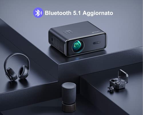 【Auto Focus/Keystone】 Proiettore WiFi Bluetooth 550 Ansi 1080P Nativo Full HD, WiMiUS Proiettore 4K Supporta con Funzione Zoom Videoproiettore WiFi6 Home Cinema per Telefono/TV Stick/PS5 HDMI AV USB