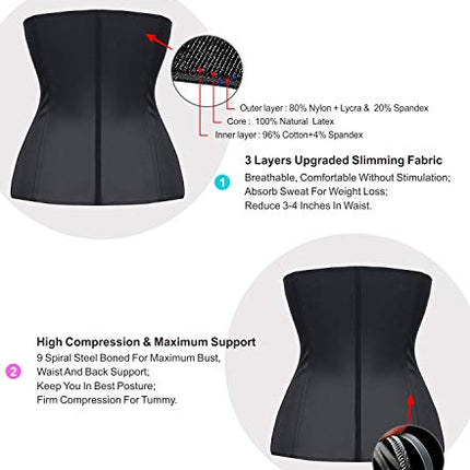 YIANNA Donna Corsetto Dimagrante Stringivita Latex Waist Trainer Corpetto Body Shaper Bustino Modellante Nero,YAU37G Size M