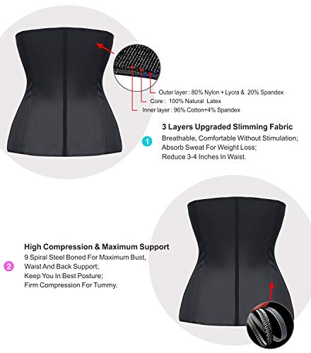 YIANNA Donna Corsetto Dimagrante Stringivita Latex Waist Trainer Corpetto Body Shaper Bustino Modellante Nero,YAU37G Size M