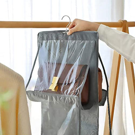 Saijer Borsa Organizzatore Armadio,3 Pezzi con 6 Tasche Grigio Non Tessuto Il Salvaspazio Pensile Porta Borse da Armadio Organizer da Appendere per Borsa Organizer Borse Pieghevole per Camera da Letto