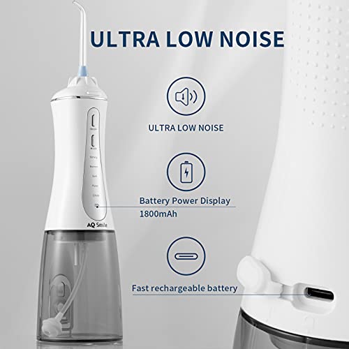 Idropulsore Dentale Portatile, Irrigatore Orale Professionale 5 Modalità e 6 Ugelli di Ricambio con rotazione di 360 °, Ricaricabile USB, IPX7 Impermeabile, Adatto a viaggio e a casa