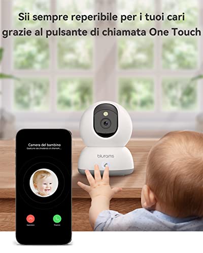 blurams Telecamere Wifi Interne 2K,Videocamera Sorveglianza Interno Wifi,Telecamere per Cani/Casa/Bambini,Visione Notturna a Colori,One-Touch Call,Allarme,Rotazione a 360° (2.4GHz Wi-Fi)