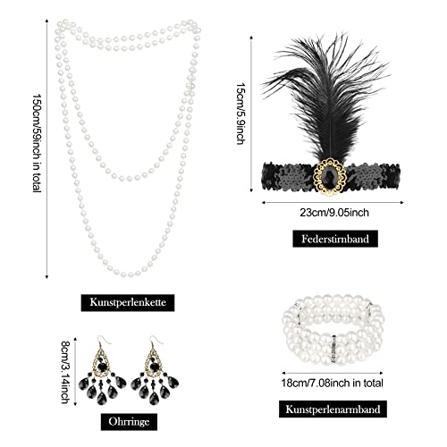 6 Pezzi Set di Accessori Anni '20, Accessori Anni 20 Donna, Gatsby Stile Kit, Great Gatsby Accessori Set Accessori Gatsby Costume Set Charleston Accessori per la Festa Degli Anni '20, Halloween Ballo