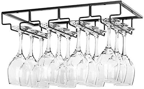 Auveach Portabicchieri Supporto con 4 Binari per 8-12 Bicchiere di Vino - Mantieni I Bicchieri Asciutti a Sospensione o a Parete Cromato Wine Glass Holder Casa Vino Bar Decorazione (4 Binari)