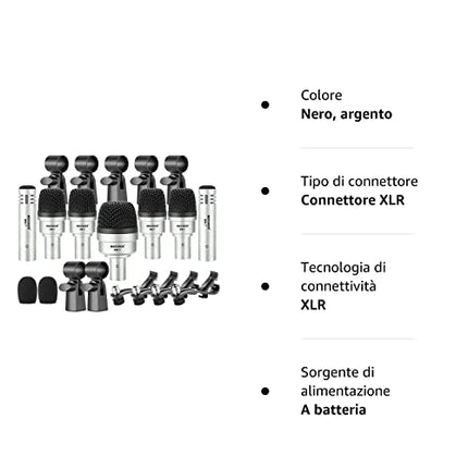 Neewer Set di 7 micro cablato per percussione, microfono per grande cassa/tamburo/condensatore per percussioni, vocali e altri strumenti con morsetto, inserti, supporto per microfono e alloggiamento
