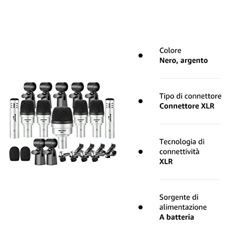 Neewer Set di 7 micro cablato per percussione, microfono per grande cassa/tamburo/condensatore per percussioni, vocali e altri strumenti con morsetto, inserti, supporto per microfono e alloggiamento