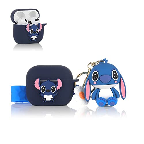 Derhom Airpods 3 - Custodia in silicone divertente carino alla moda, morbida pelle di copertura, compatibile con Apple Airpods 3 con portachiavi [cartone animato con serie di bambole] (Stitch)