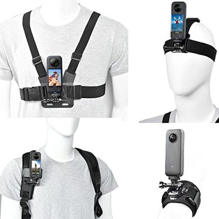 Kit di accessori per insta360 One X3 Compatibile con GoPro Hero 10, Hero 9/8/7/6, Include Clip per Zaino, Fascia Toracica, Fascia,Testa, Cainturino