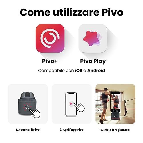 Pivo Pod Lite Sensore di movimento automatico Tracking Supporto e Pod Smartphone per creazione di contenuti a mani libere Rotazione 360° Bluetooth Registrazione Video Supporto per fotocamera