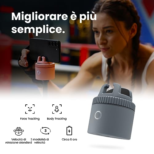 Pivo Pod Lite Sensore di movimento automatico Tracking Supporto e Pod Smartphone per creazione di contenuti a mani libere Rotazione 360° Bluetooth Registrazione Video Supporto per fotocamera