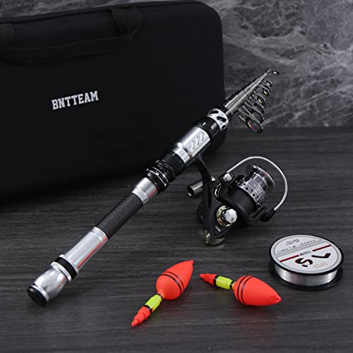 BNTTEAM Set Combinato Canna da Spinning e Mulinello da Pesca Portatile Punta per Canna Fluorescente in Fibra di Carbonio, Esche da Pesca Kit Borsa da Trasporto Per Mare e Acqua Dolce Viaggio