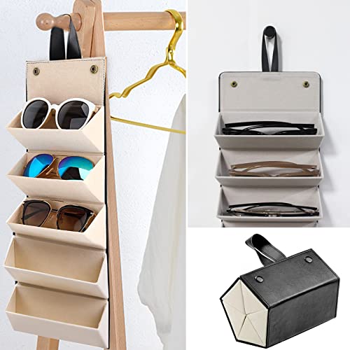 KINGOZOYI Custodia Occhiali da Sole per 5 paia, Organizzatore di Occhiali da Sole da Viaggio Portatile, Porta Occhiali da Parete Piegabile (Nero)