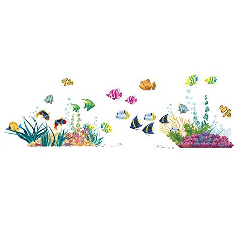 WandSticker4U®- adesivi murali bagno MONDO SOTT´ACQUA (130x42 cm) I impermeabile piastrelle murales adesivi parete pesci mare piante acquario marino I Decorazione per cameretta bambini ragazzi/e