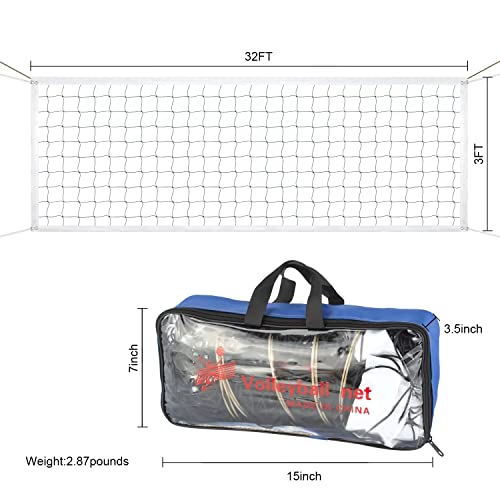 Rete da pallavolo professionale, rete da pallavolo all'aperto resistente, rete da pallavolo da cortile 9,5 x 1 m con fune metallica per aerei, rete da pallavolo portatile per piscina spiaggia giardino