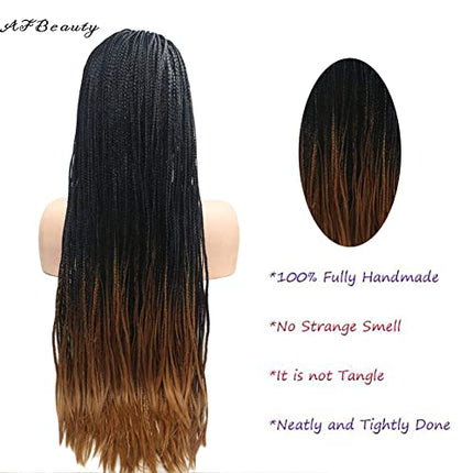 AFBeauty Parrucca nera marrone trecce lunga sintetica nera omber marrone micro intrecciato pizzo frontale resistente al calore fibra afro trecce per le donne 56 pollici