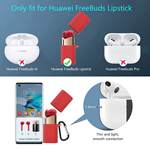 [Confezione da 2] EasyBee Cover Silicone + Moschettone + Cinturino Anti-perdita, Compatibile con Huawei Freebuds Lipstick, Custodia Protettiva Antiurto - Rosso e Verde