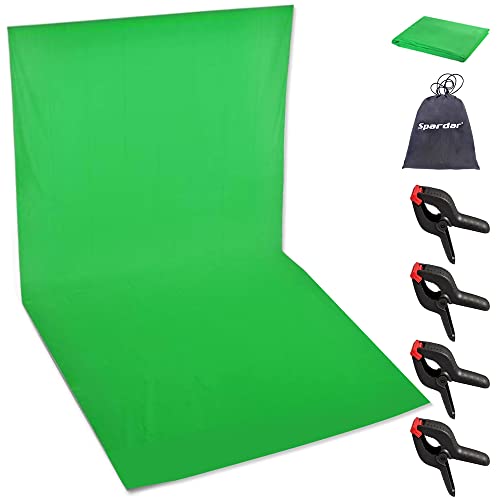 Spardar Green Screen, 3 x 4,5M Telo Verde Sfondo Fotografico, 4 x Morsetti a Molla e 1 x Borsa di trasporto, Sfondo Pro Pieghevole di Materiale Cotone per fondale fotografico, Video e Televisione