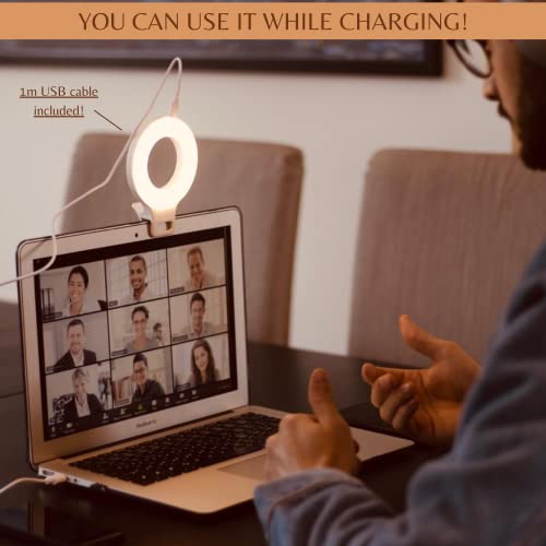 TiNiSil Luce Per Videoconferenza, Selfie Ring Light Mini, Lampada Ricaricabile ad Anello con 60 Led, 3 Tonalità di Luce e Clip da 3,5cm per Telefono, Accessorio Utile per Video, Foto, TikTok, Trucco