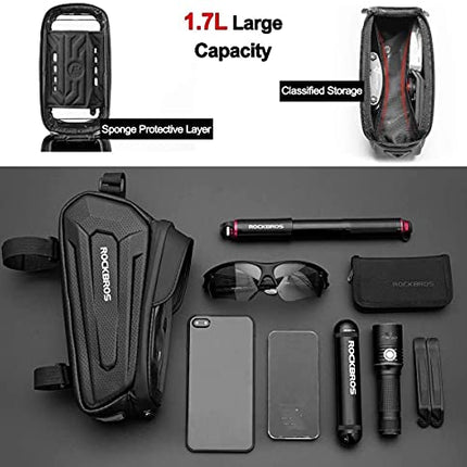 ROCKBROS Borsa da Telaio Bici Rigida Impermeabile, Borsa Tubo Anteriore per MTB Bicicletta, Porta Cellulare 6.5 Pollici TPU Touchscreen, Grande capacità 1.7L Accessori Bike