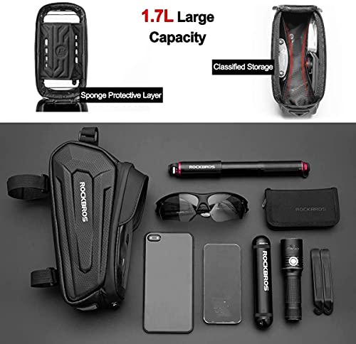 ROCKBROS Borsa da Telaio Bici Rigida Impermeabile, Borsa Tubo Anteriore per MTB Bicicletta, Porta Cellulare 6.5 Pollici TPU Touchscreen, Grande capacità 1.7L Accessori Bike