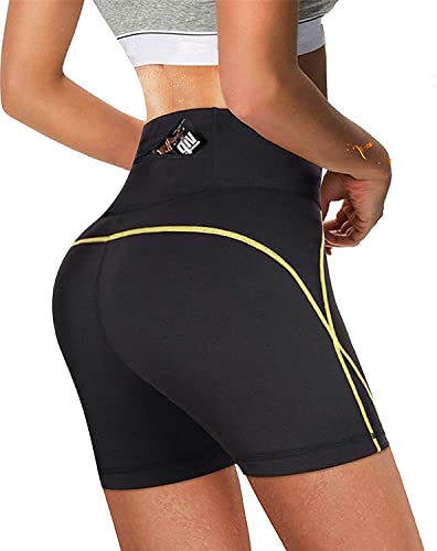 KUMAYES Pantaloncini sauna dimagranti donna Pantaloni Sauna Neoprene a Vita Alta per Allenamento Gym Fitness Pantaloncini Snellente (L, Nero)