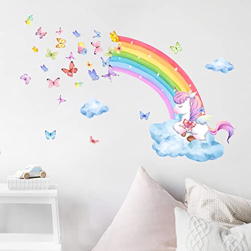 Adesivi Murali Arcobaleno Unicorno Adesivi da Parete Farfalle Nube Adesivi Muro Unicorno Arcobaleni Decorazione Murale Asilo Nido Camera da Letto Cameretta Ragazza Bambini