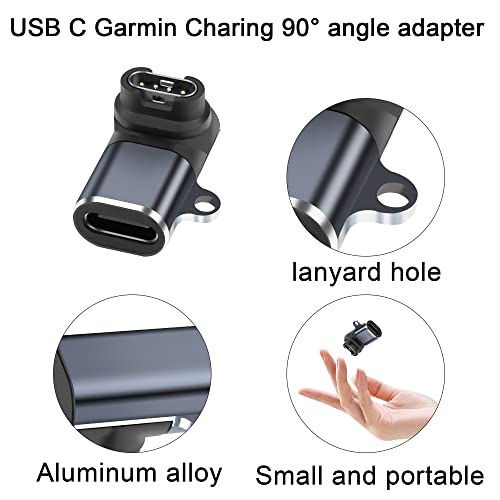 QIANRENON USB C a Garmin Orologi 90° Angolo Adattatore Connettore, Type C femmina a Garmin ricarica Spina Angolo retto Convertitore per Garmin smartwatch/bracciale, blu-grigio, 2Pcs (Curva Positiva)