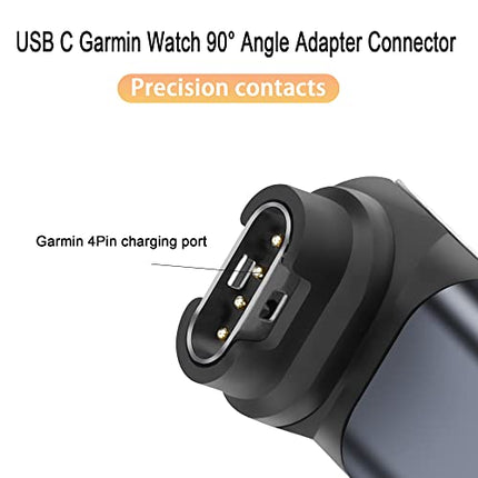 QIANRENON USB C a Garmin Orologi 90° Angolo Adattatore Connettore, Type C femmina a Garmin ricarica Spina Angolo retto Convertitore per Garmin smartwatch/bracciale, blu-grigio, 2Pcs (Curva Positiva)