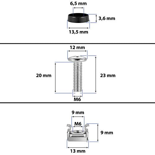 Poppstar M6 x 20mm viti rack & dadi in gabbia per armadi di rete (50 pezzi) Accessori rack 10 e 19 pollici con rondelle